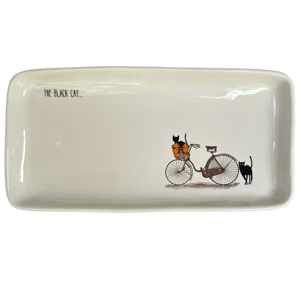 Rae Dunn THE BLACK CAT Halloween Platter Tray Cats On Bicycle NWT 2017 OG